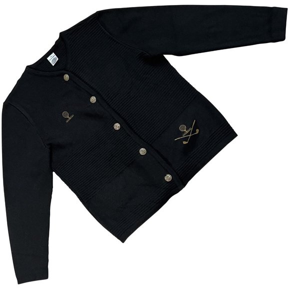 Peter Millar Sweaters - Pianka (Germany) Interlock Rib Knit Wool Embroidered Crew Neck Cardigan Black